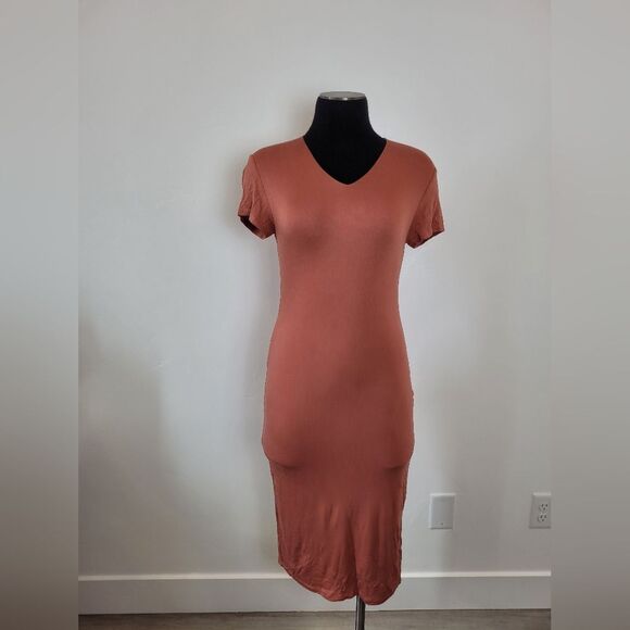 Popular21 T-Shirt Bodycon Dress Orange Copper Soft Stretchy Jersey Knit Medium - Picture 11 of 15